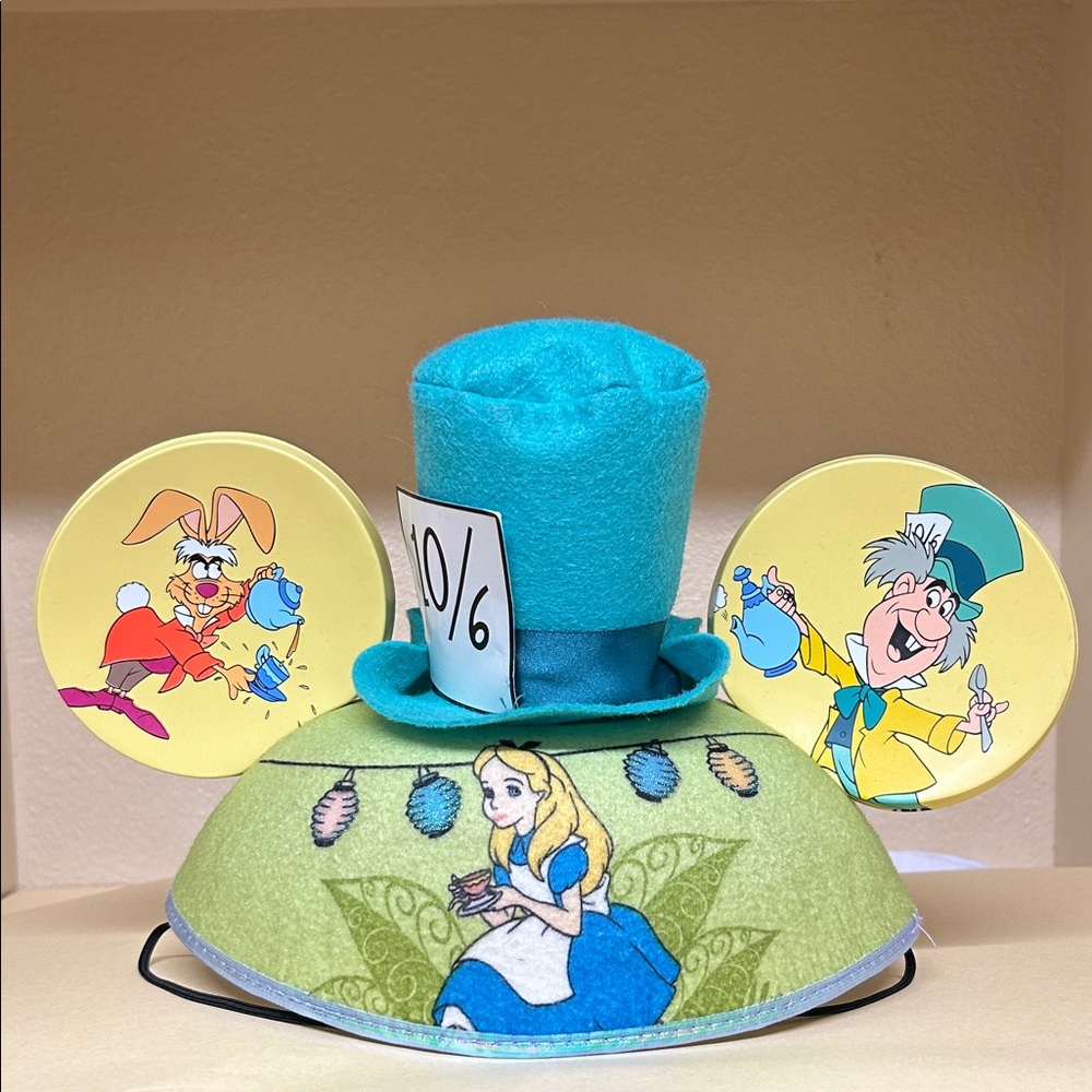 Disney Alice Wonderland Blue Green Hat Ears Mad Hatter Mickey Tea Cup Party Meg